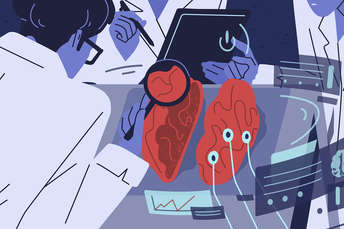 Scientists research human brain, a Healthcare Illustration by Good Studio (Photo 3 of 3)