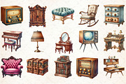Vintage Furniture Watercolor Clipart, an Illustration by Rose Art (Thumbnail 2 of 5)