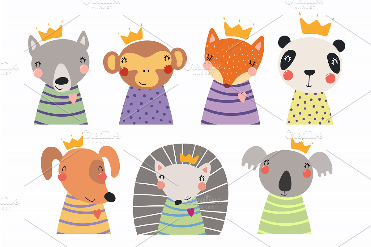 Cute little animals in crowns set, an Animal Illustration by sceptical cactus