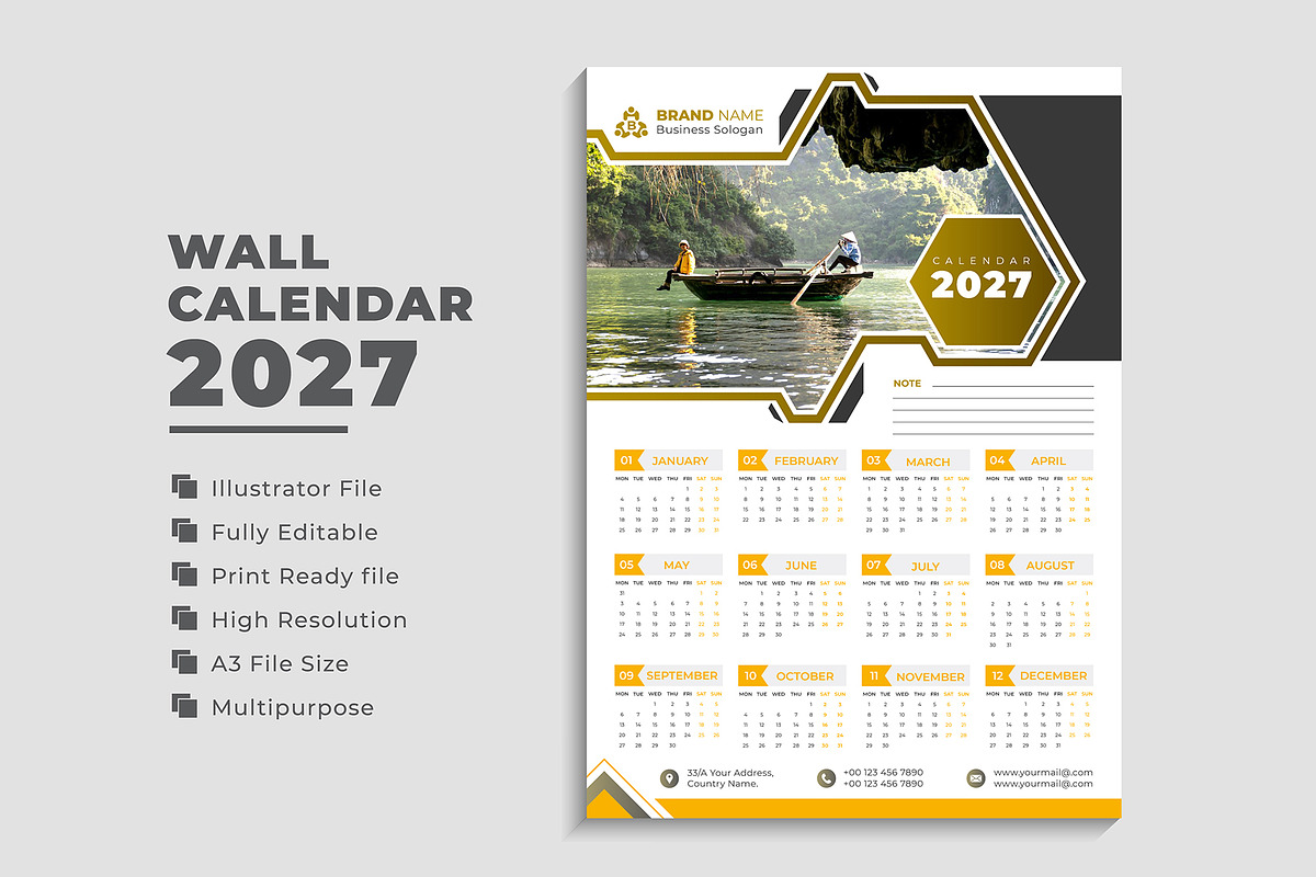 2027 Landscape Calendar Template, a Stationery Template by pixelcreatx (Photo 5 of 7)