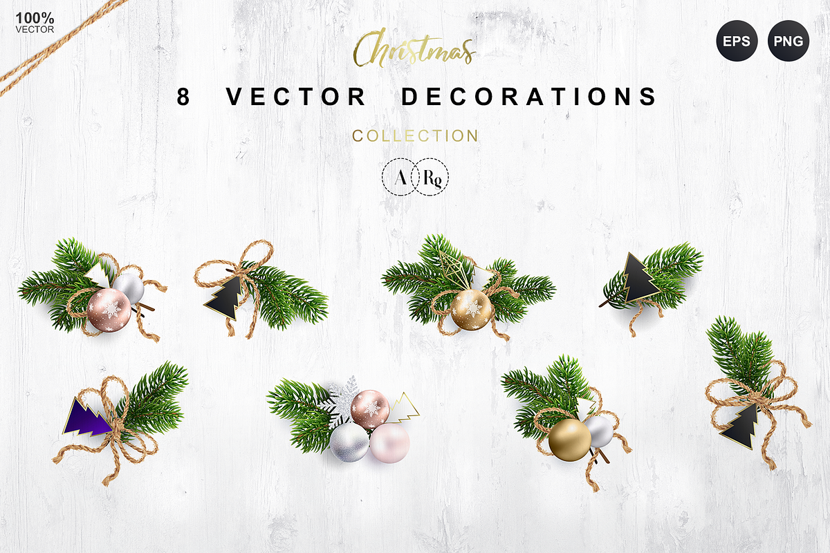 8 Christmas Decorations in Vector, a Decorative Illustration by ARg Design (Photo 1 of 3)