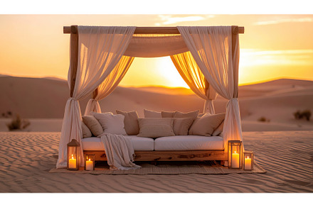 A luxurious desert lounge setup with