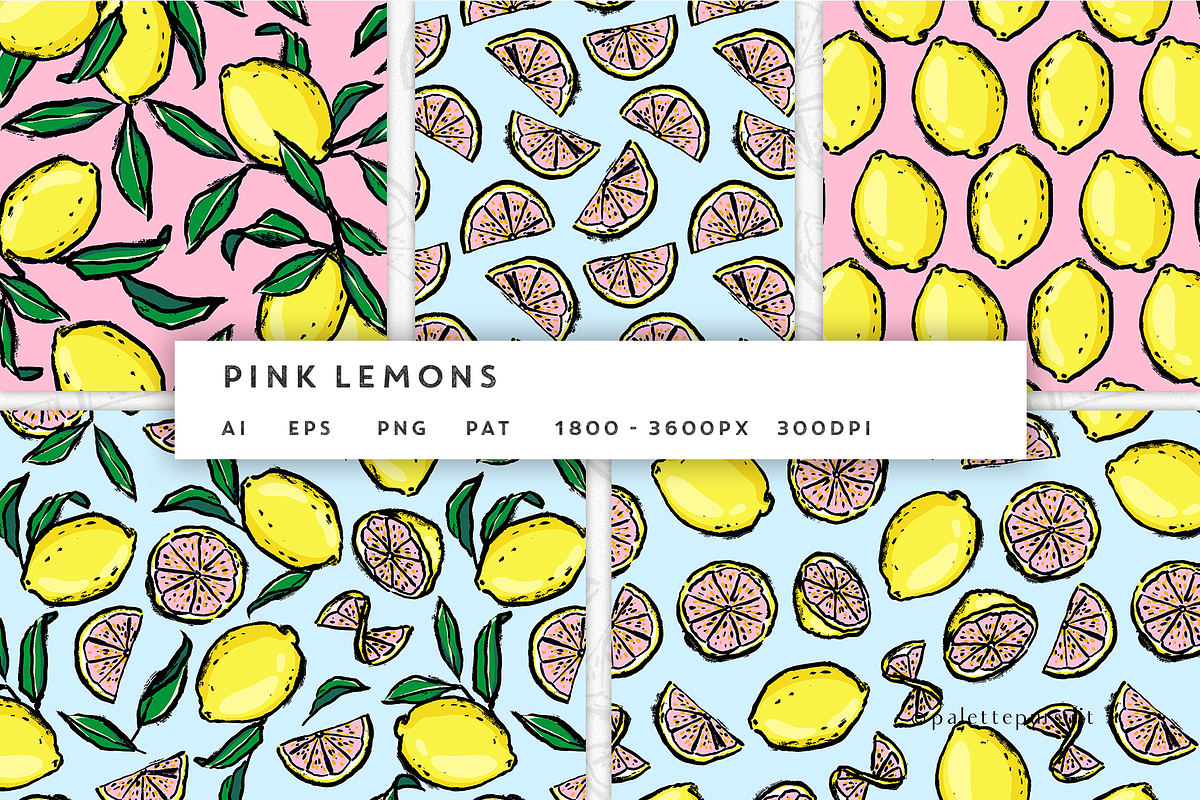Brushed lemons vector pattern set, a Pattern Graphic by Palette Pursuit (Photo 5 of 12)