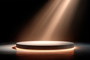 Illuminated circular platform in dark setting, a Background Photo by AlyaAnd