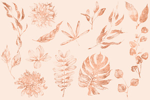 Rose Gold Floral Stamps / 14 PNG