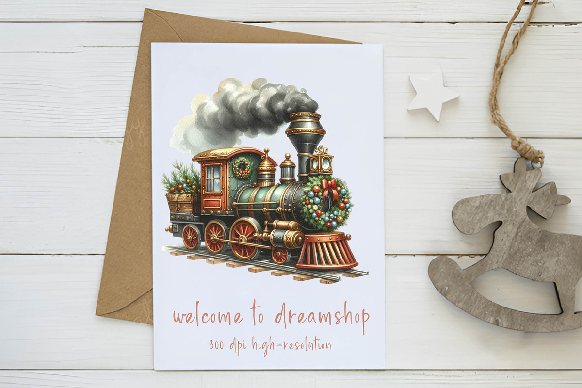 Christmas vintage steam train Clipar, an Illustration by CreationArt (Photo 3 of 6)