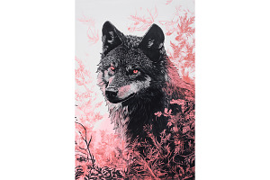 Pink Forest Wolf Animal Lover Art, an Animal Illustration by Art Paradise Studios