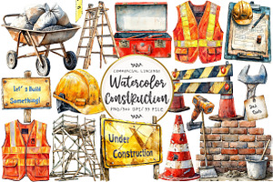 Watercolor Construction Clipart, an Illustration by OK Design
