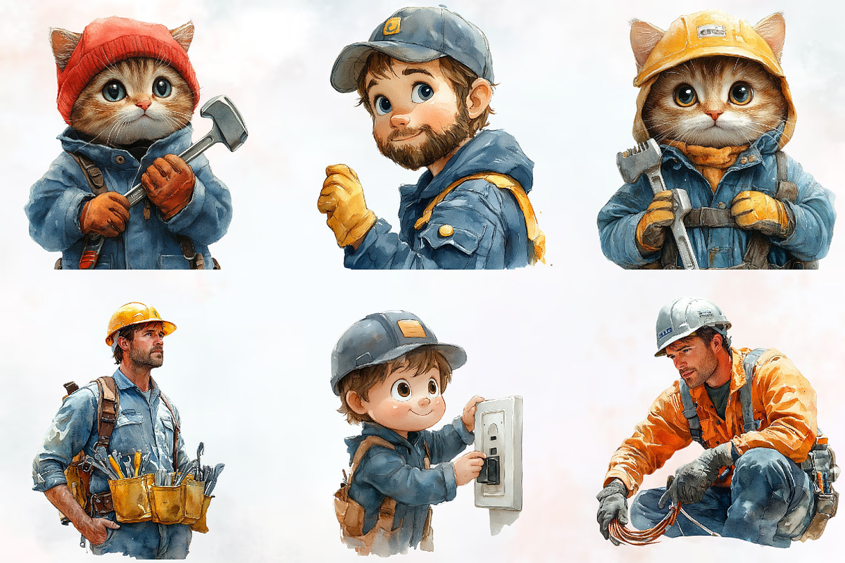Electrician Watercolor Cliparts, an Illustration by RobertsArt (Photo 2 of 7)