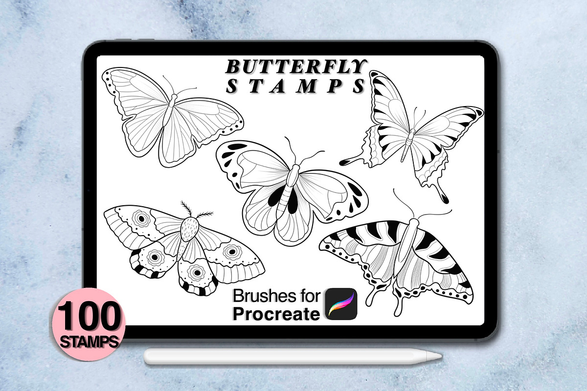 100 procreate butterfly stamps, a Brush Add-On by Arts For Peace (Photo 4 of 9)