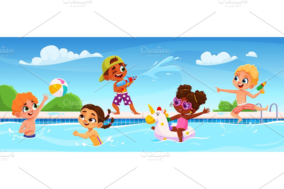 Cartoon children bathe swim, a Person Illustration by Buch&Bee