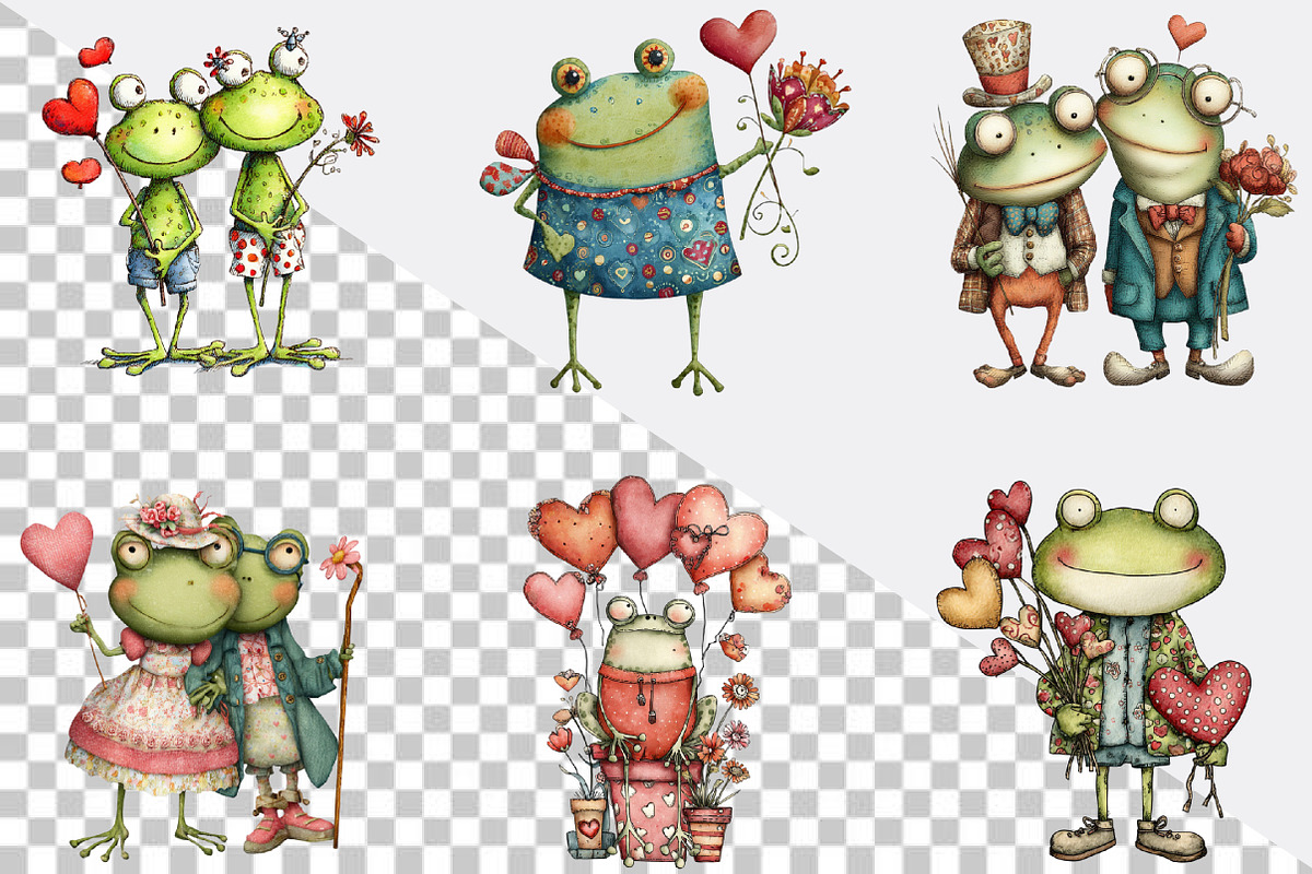 Quirky Valentine Day Frog Clipart Bu, an Illustration by SVGArt (Photo 2 of 8)