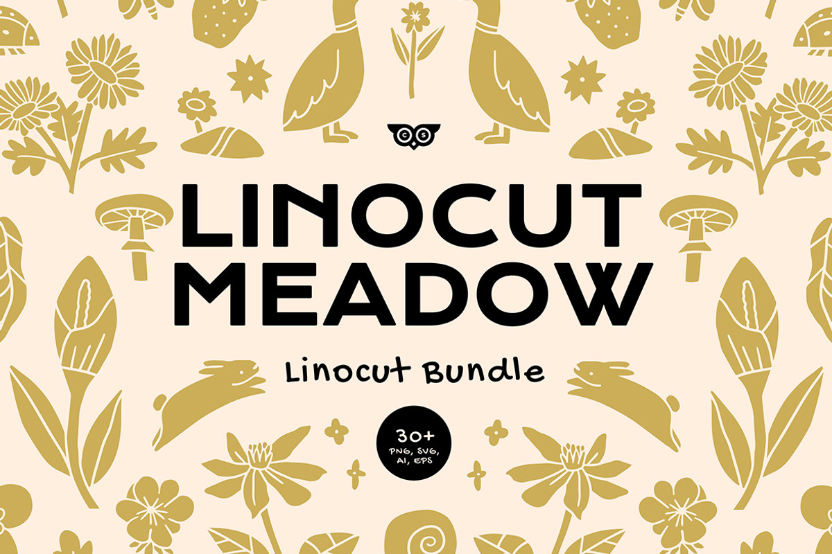 Linocut Meadow Clipart Bundle, an Illustration by ClayStudio (Photo 1 of 8)