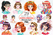 Retro Girl Blowing a Bubblegum Png, an Illustration by RobertsArt (Thumbnail 1 of 7)