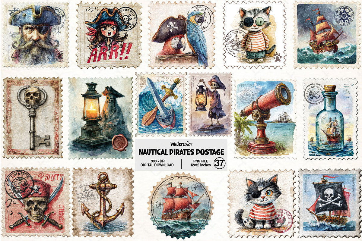 Nautical Pirates Postage Clipart, an Illustration by Pixels.Craft (Photo 1 of 7)
