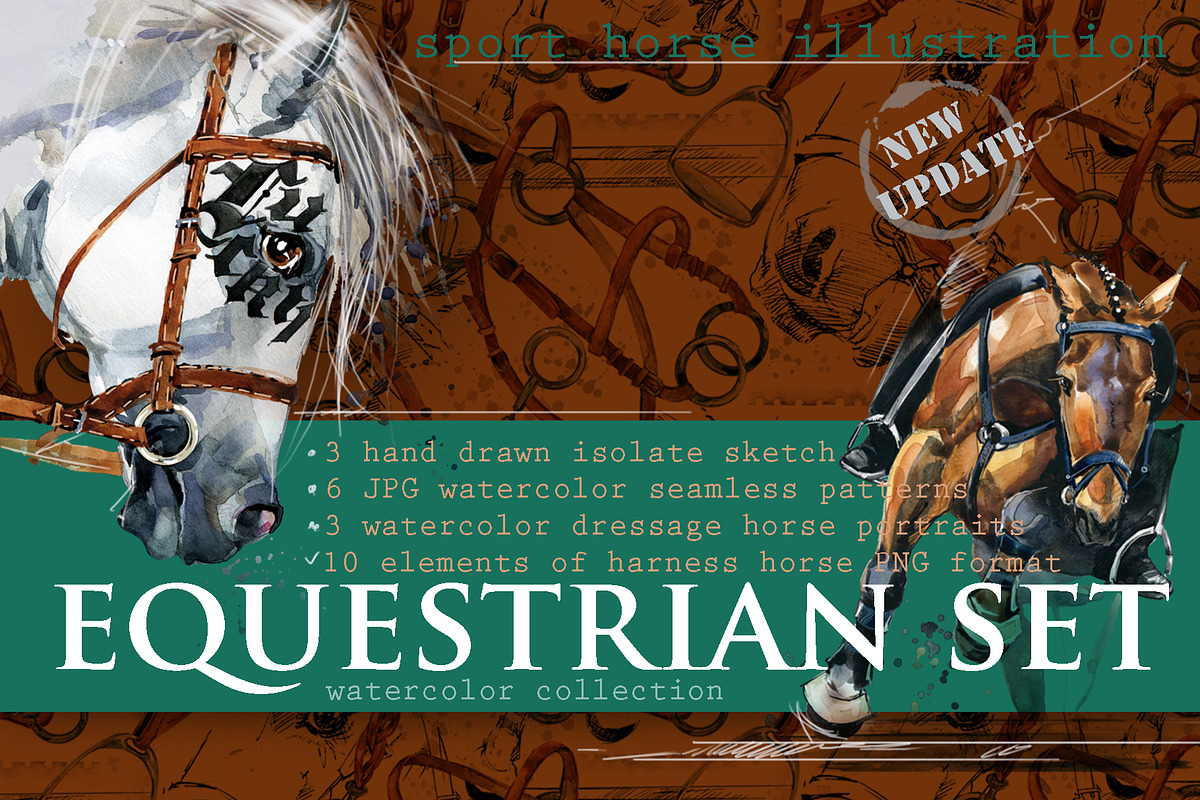 Sport Horses watercolor set, an Object Graphic by FineArt (Photo 1 of 18)