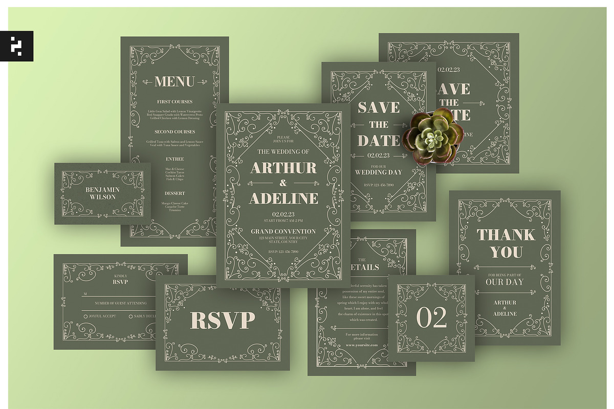 Green Wedding Suite Elegant Frame, an Invitation Template by Neermana (Photo 1 of 4)