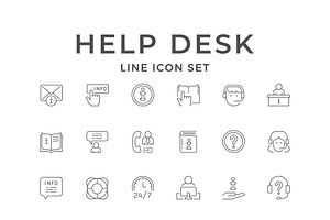 Set icons of info and help center, an Outline Icon by motorama