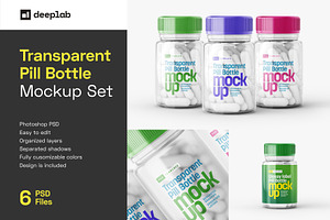 Transparent Pill Bottle Mockup Set, a Cups & Container Mockup by Deeplab