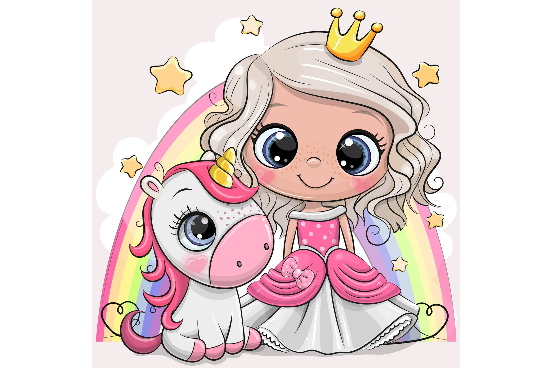 Cartoon Princess and Unicorn, an Illustration by Regina Art (Reginast777)