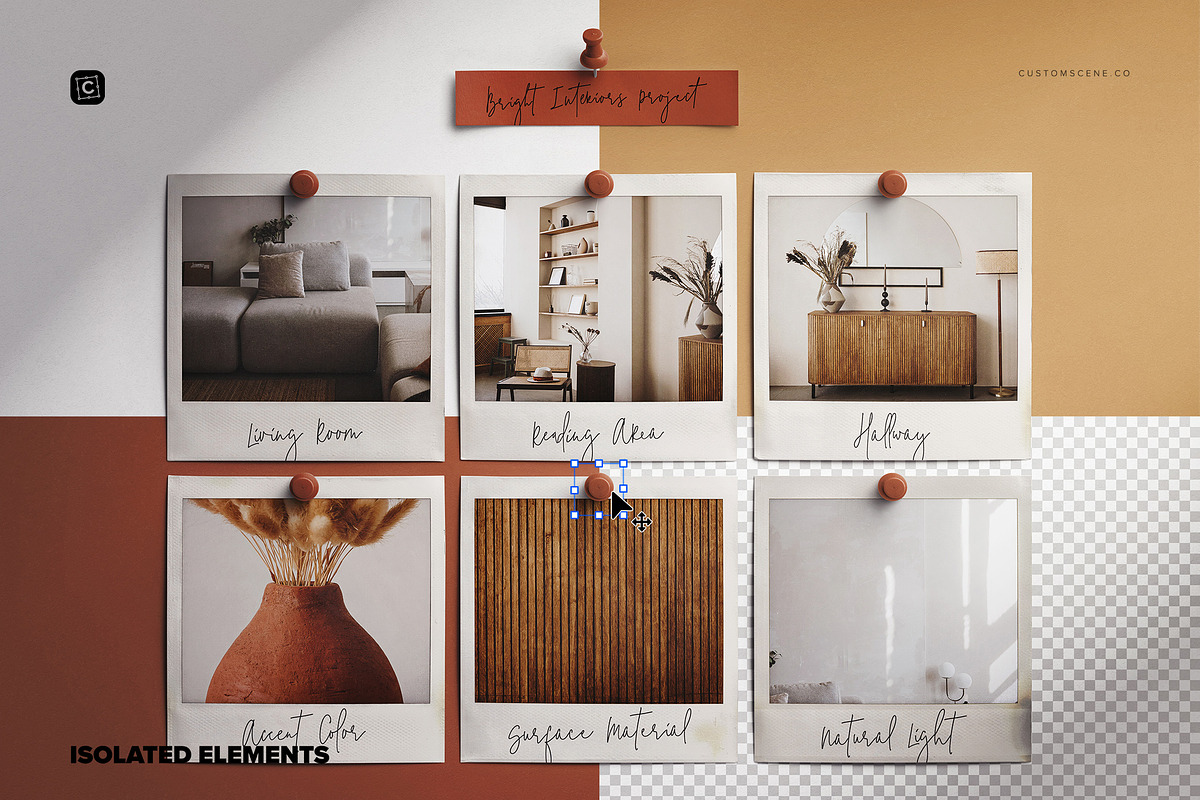 Moodboard Pinned Polaroids Mockup, a Print Template by Custom Scene (Photo 3 of 7)