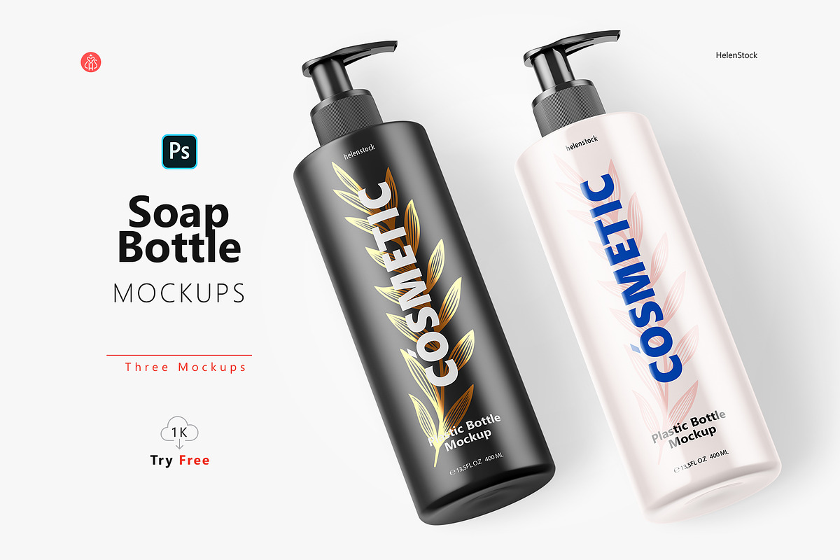 Soap Bottle Mockup - Halfside View, a Pens & Pencil Mockup by HelenStock (Photo 1 of 8)