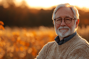 Smiling senior man with glasses and white beard wearing knit swe, a Person Photo by José Manuel Gelpi