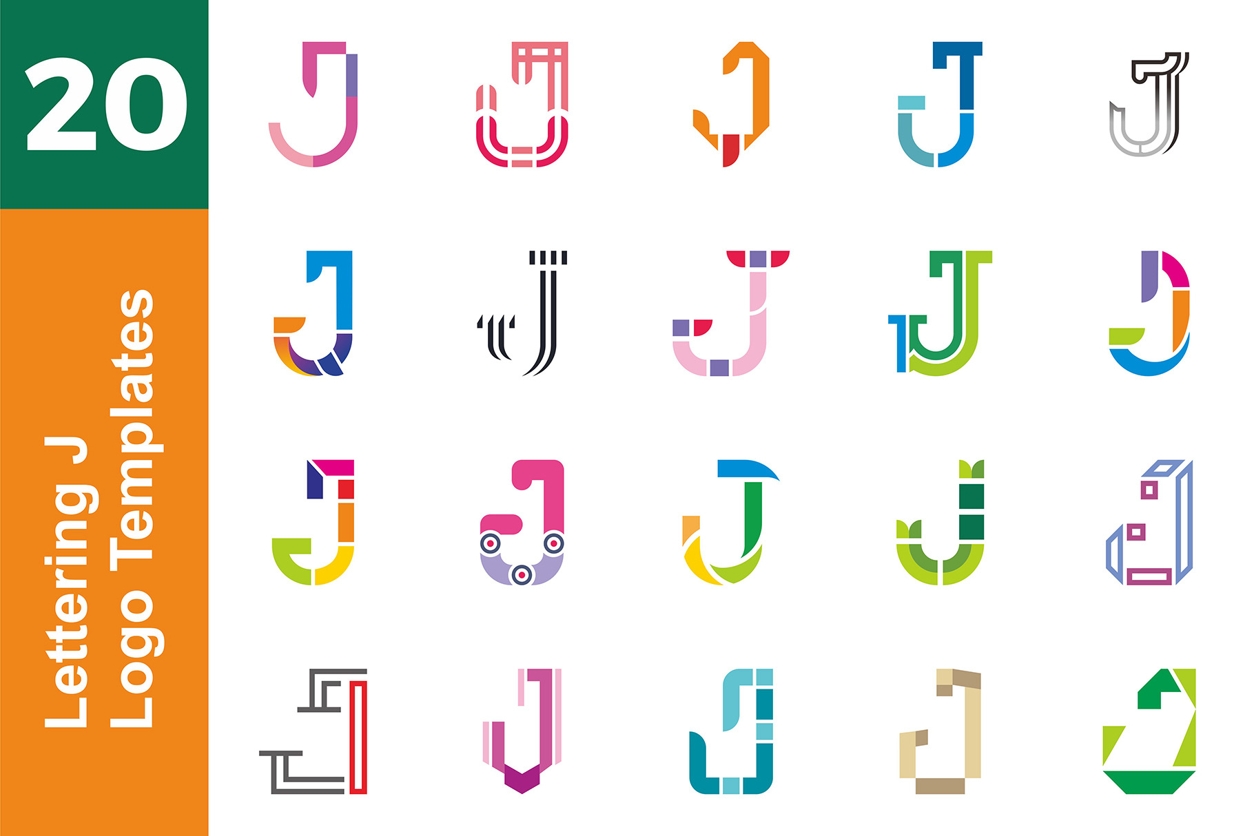 20 Logo Lettering J Template Bundle, a Branding & Logo Template by ...