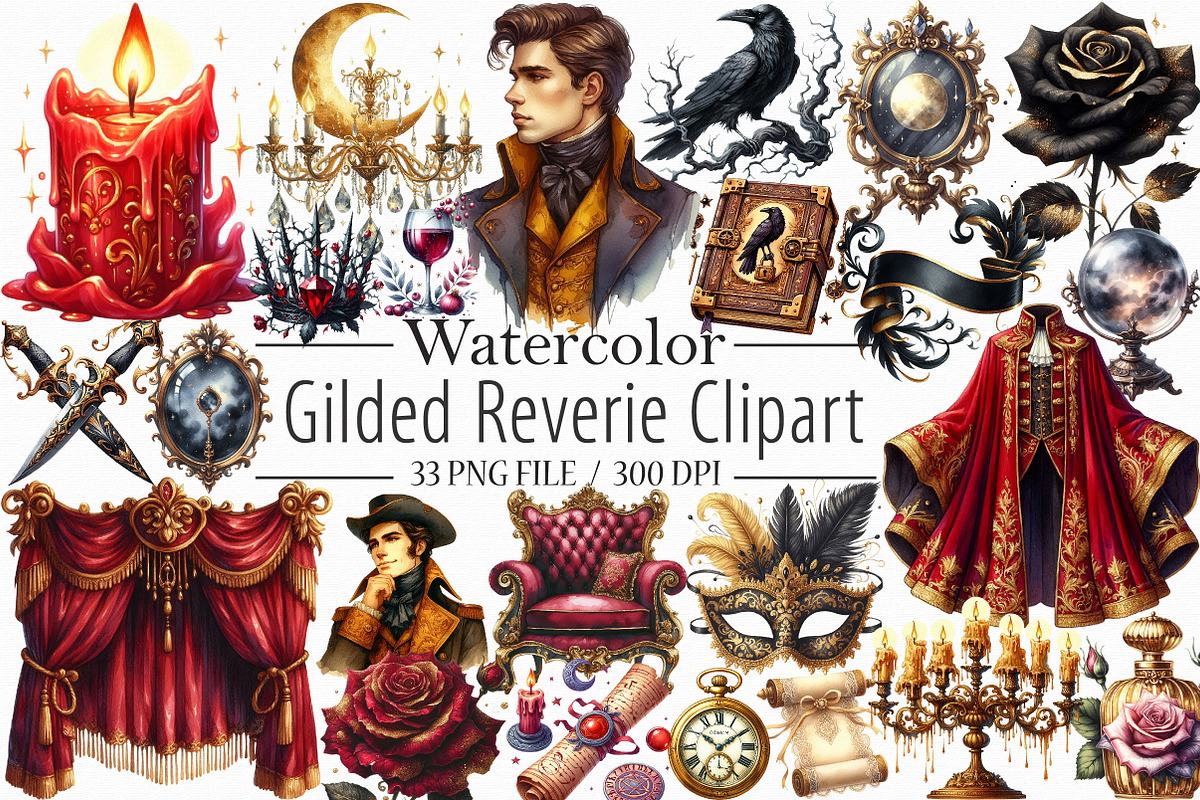 Gilded Reverie Watercolor Clipart, an Illustration by Libby Wishes (Photo 1 of 7)