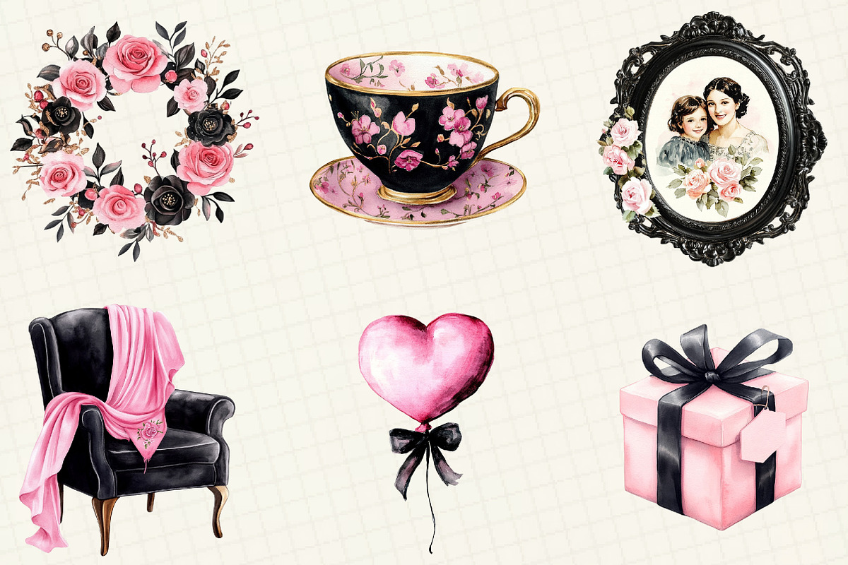 Black And Pink Mother's Day Clipart, an Illustration by OK Design (Photo 3 of 5)