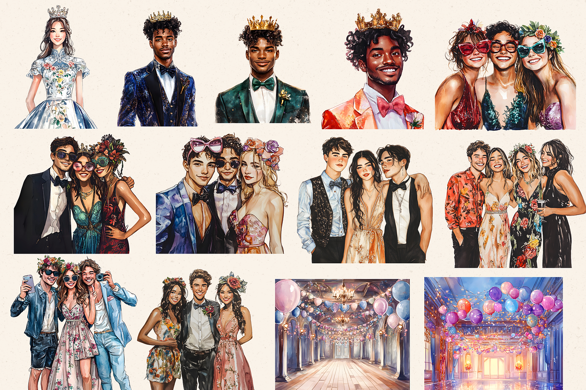 PROM TEENAGE STUDENTS CLIPART, a Person Illustration by Daring Digies (Photo 3 of 10)