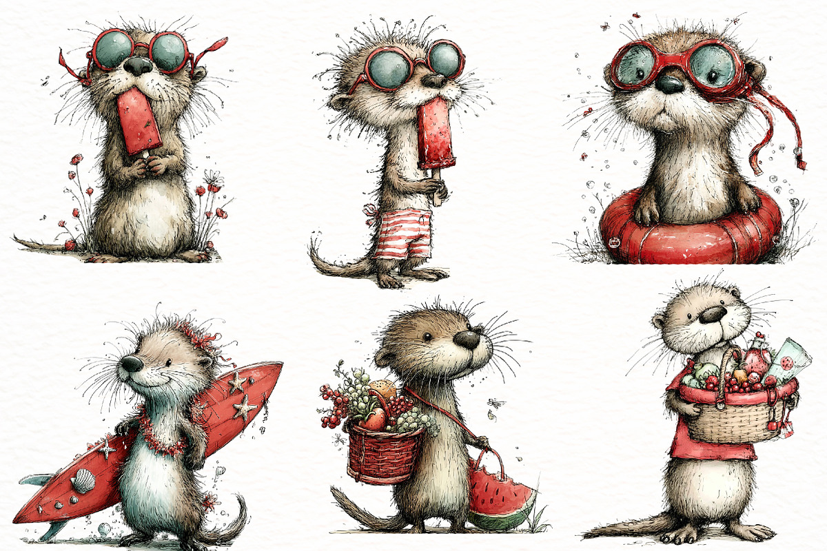 Whimsical summer otter Clipart, an Illustration by Designworld (Photo 4 of 5)