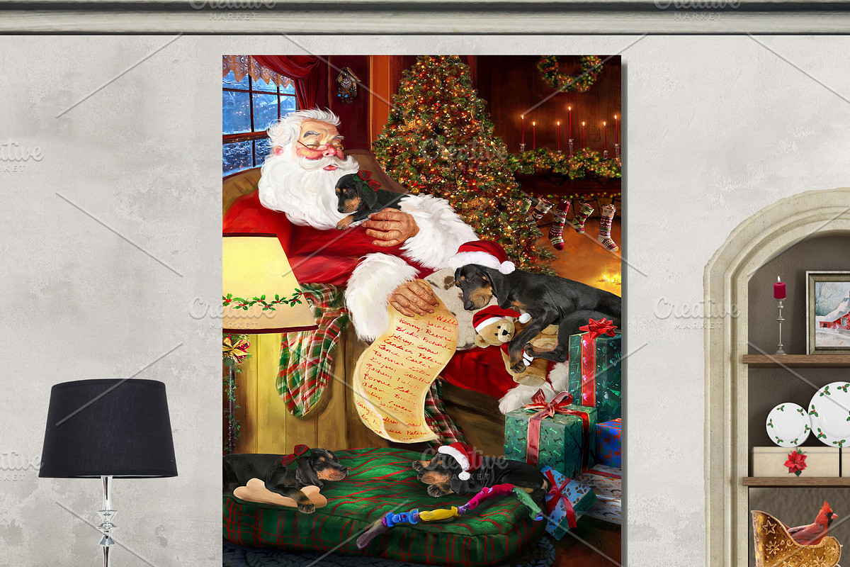 Christmas Santa Coonhound Dog Art, an Animal Illustration by Art Paradise Studios (Photo 2 of 3)