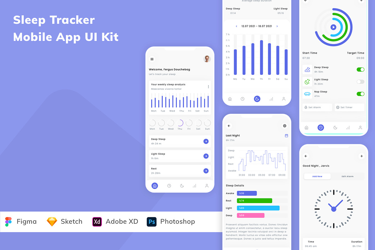 Sleep Tracker Mobile App UI Kit, an UI Kit Template by Betush