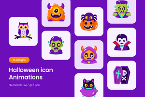 35 Animated Halloween Flat Icons