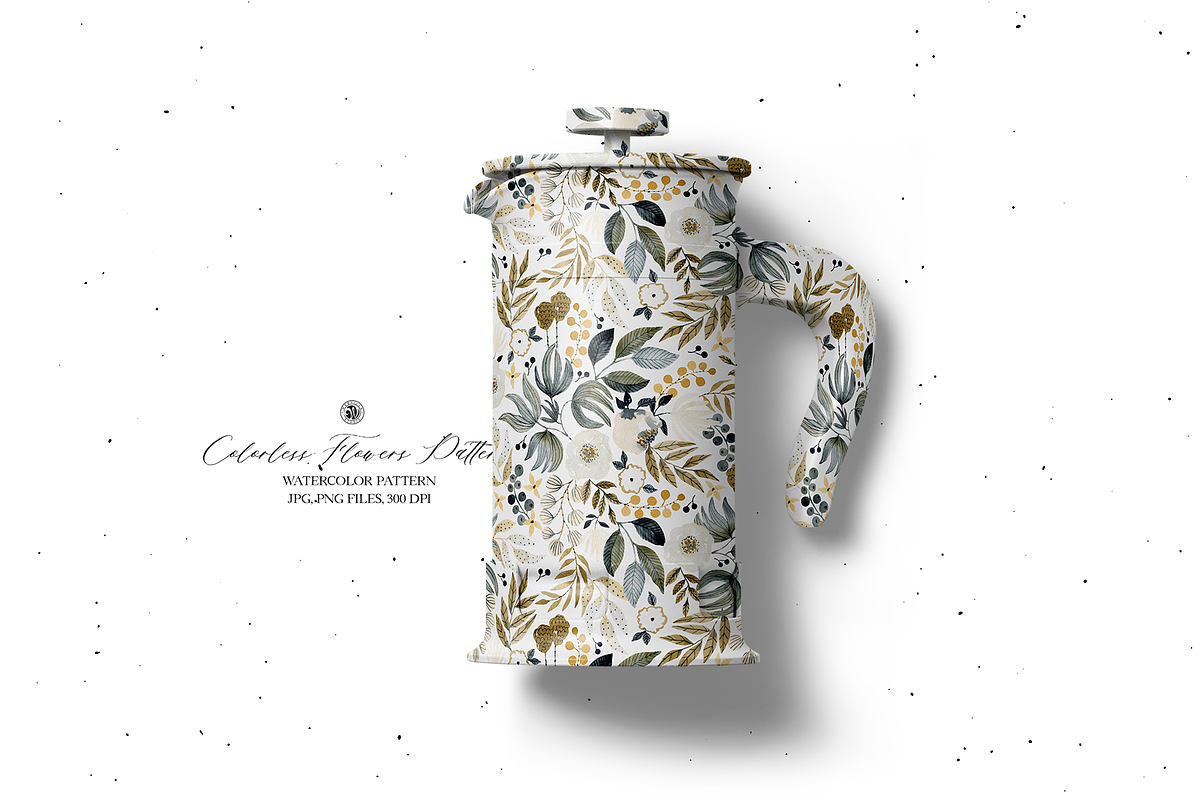 Colorless Flowers Watercolor Pattern, a Pattern Graphic by Webvilla Studio (Photo 3 of 7)