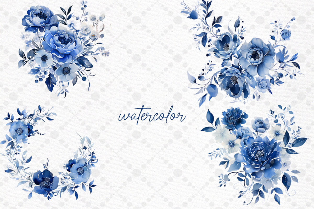 Deep Blue flowers Clipart Blue Peony, a Decorative Illustration by LeCoqDesign (Photo 2 of 4)
