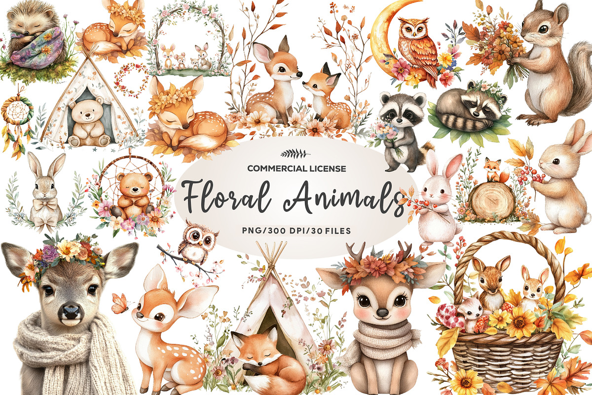 Boho Woodland Baby Floral Animals, an Illustration by CreationArt (Photo 1 of 5)