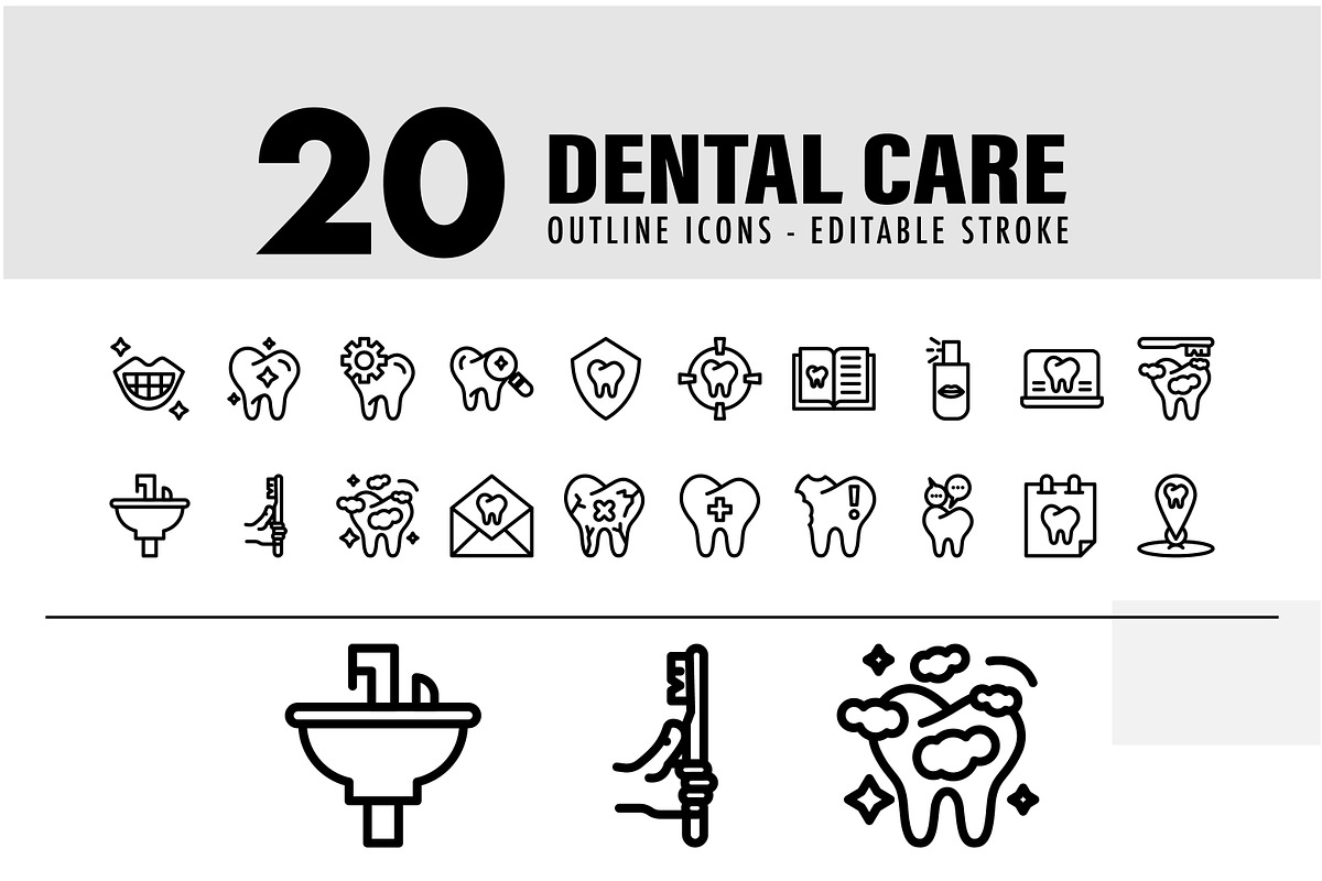20 Dental Care symbol, an Outline Icon by khalwa.studio (Photo 1 of 3)