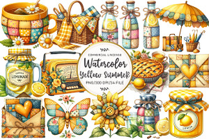 Yellow Patchwork Summer Clipart, an Illustration by OK Design