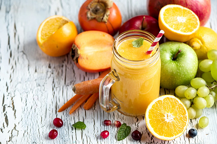 Healthy vitamin fruit smoothie drink featuring juice, berry, and fruit