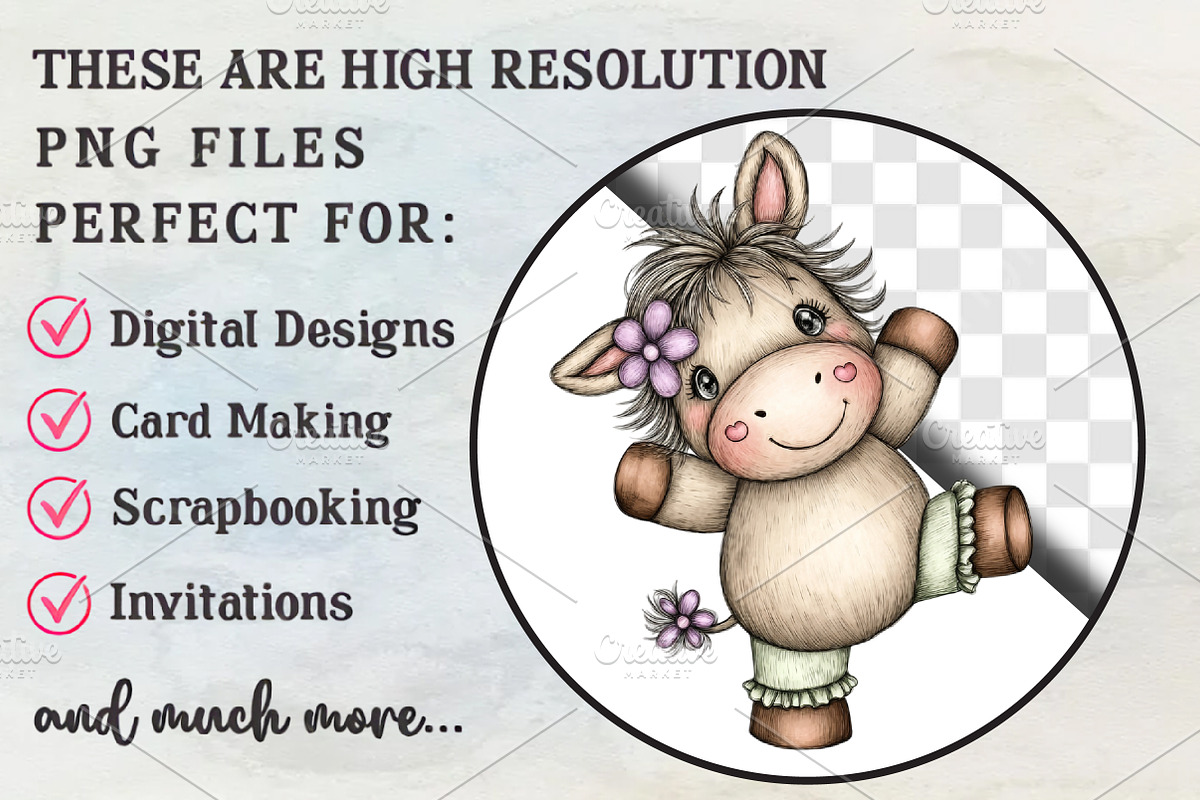 Whimsical Valentine Donkey Clipart, an Animal Illustration by RobertsArt (Photo 2 of 7)