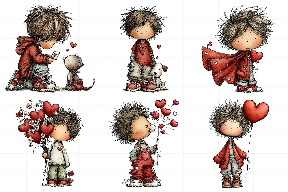 Whimsical Valentine Boy Clipart Bund, an Illustration by Daily.Designs (Photo 5 of 7)