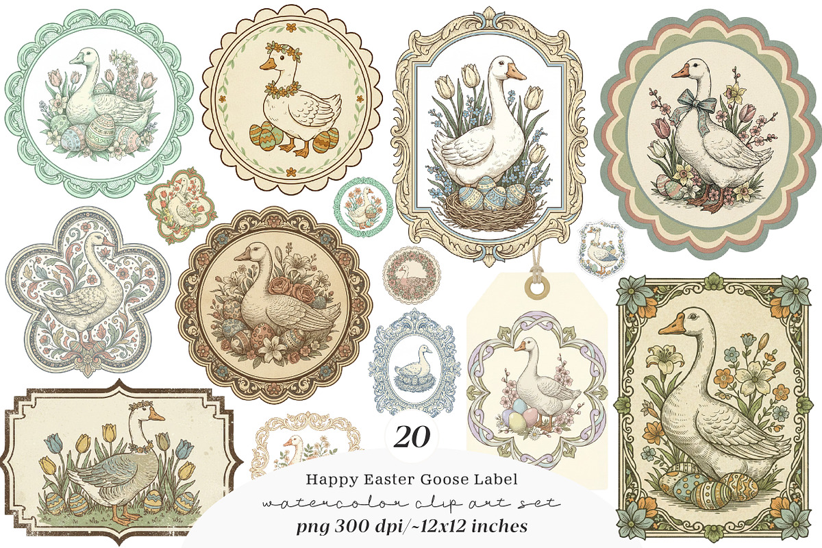 Vintage Happy Easter Goose Label, an Illustration by SinaCreation (Photo 1 of 6)