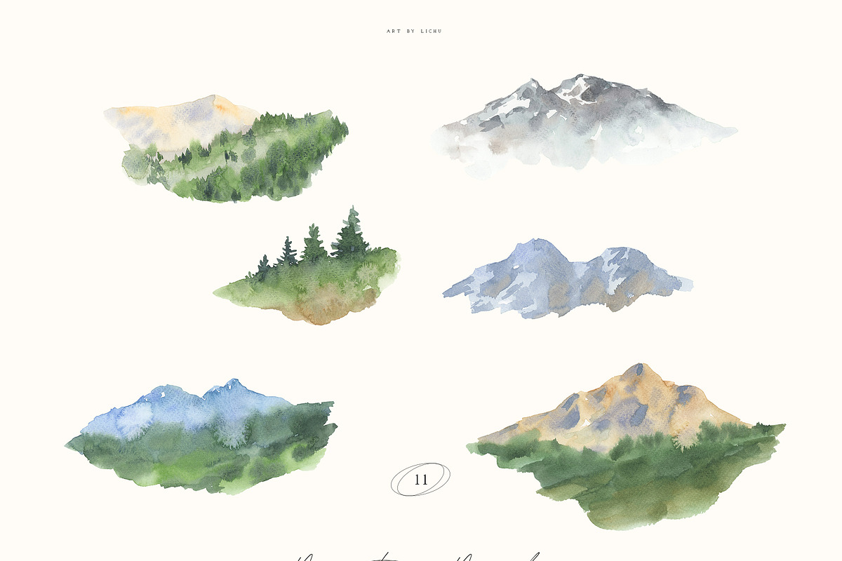 Mountains Meadow watercolor, a Seasonal Illustration by LiChu Art (Photo 5 of 17)