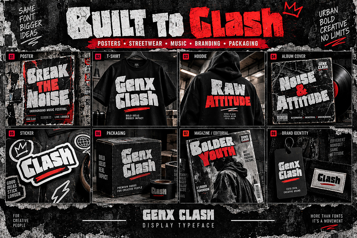 Genx Clash — Raw. Bold. Unfiltered., a Script Font by Wow Magic (Photo 2 of 6)