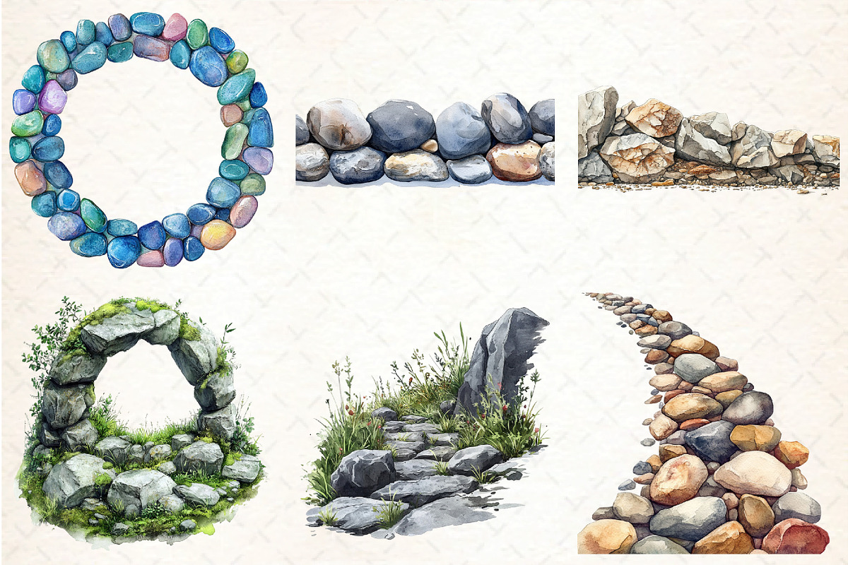 Watercolor Rock Borders Clipart Bund, an Illustration by DreamCafeArt (Photo 7 of 9)