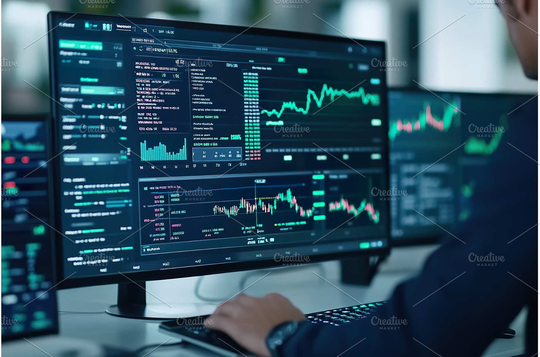 Global financial charts displaying, a Business Photo by Lermont51