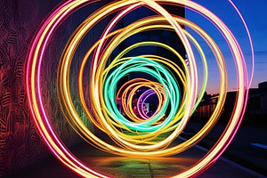 3d circle neon colour street art, an Abstract Photo by ComfortQ