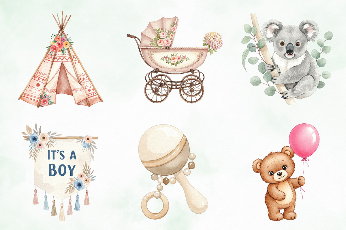 Baby Shower Clipart,Boho Nursery Png, an Illustration by Creative Art (Photo 9 of 9)